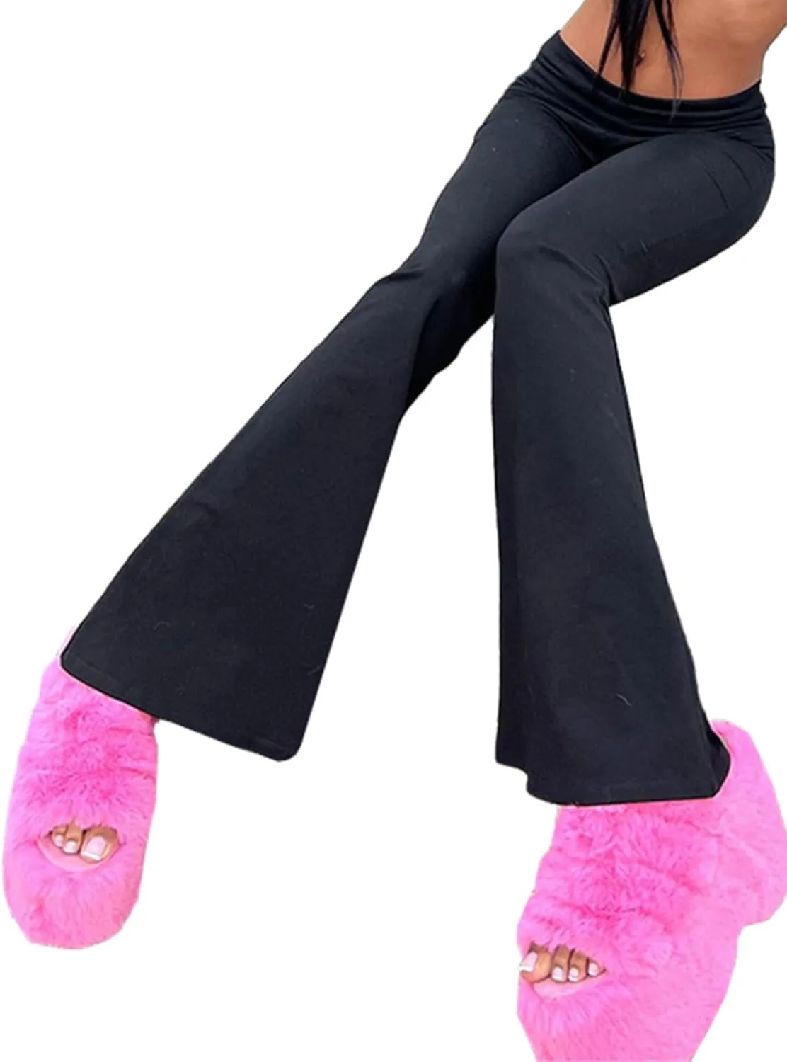 Fawjsais Flare Leggings for Women Skinny Fold Over Leggings Bootcut Yoga Pants Low Rise Sweatpants