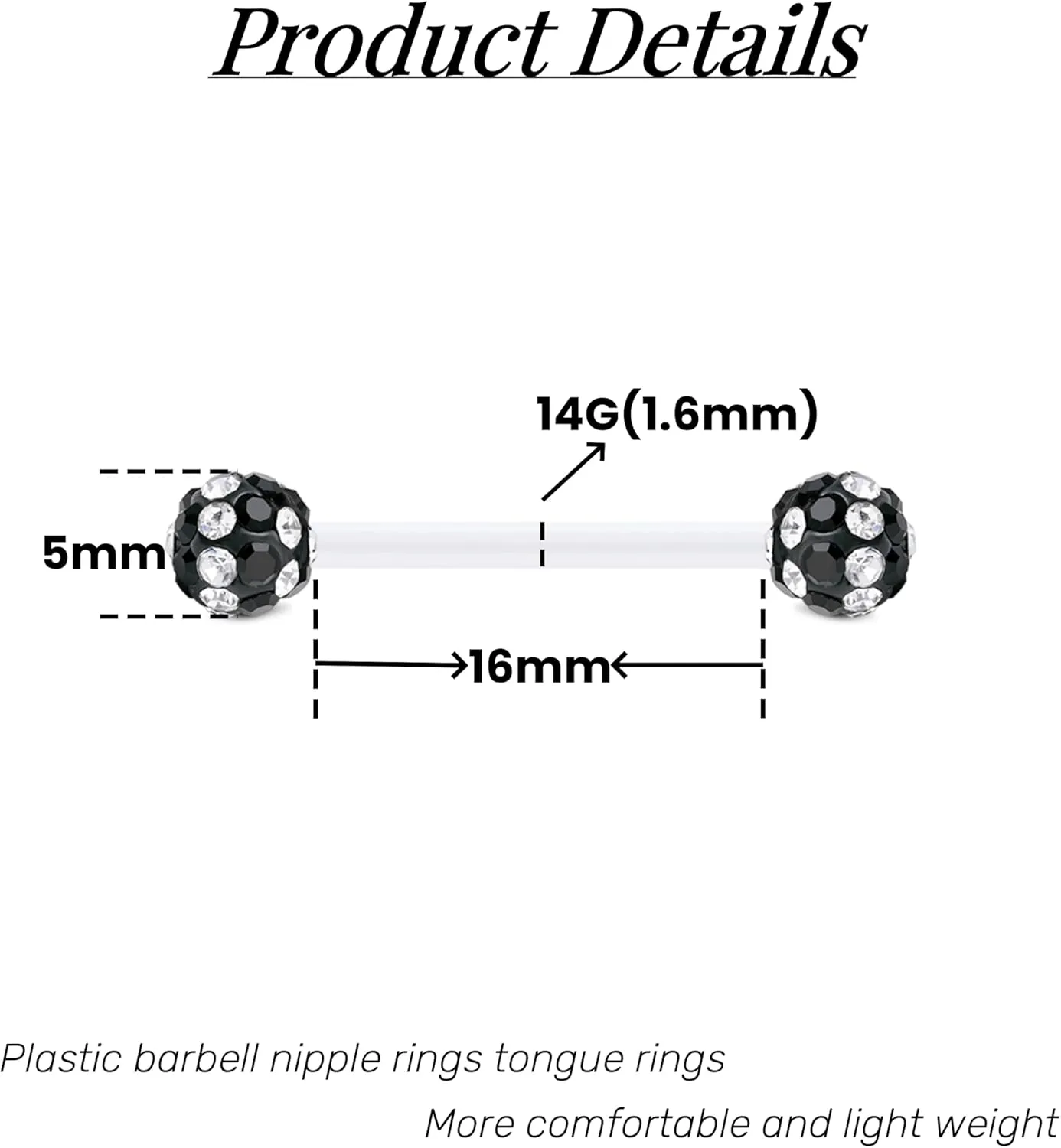 FECTAS Plastic Nipple Rings Tongue Piercing Retainer Barbell 14g for Women Surgery 12/14/16/18mm