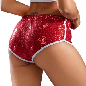 FEOYA Women's Sequin Sparkly Sexy Booty Shorts Low Rise Rave Cheecky Shorts for Festival Club Nightout Disco