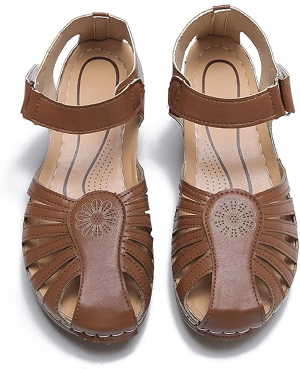 FFMA Comfortable Wedge Sandals with Arch Support Ladies Orthopedic Sandals Summer Casual Clearance Hollowed Out Wedge Platforms Sandals Closed Toe Summer Shoes