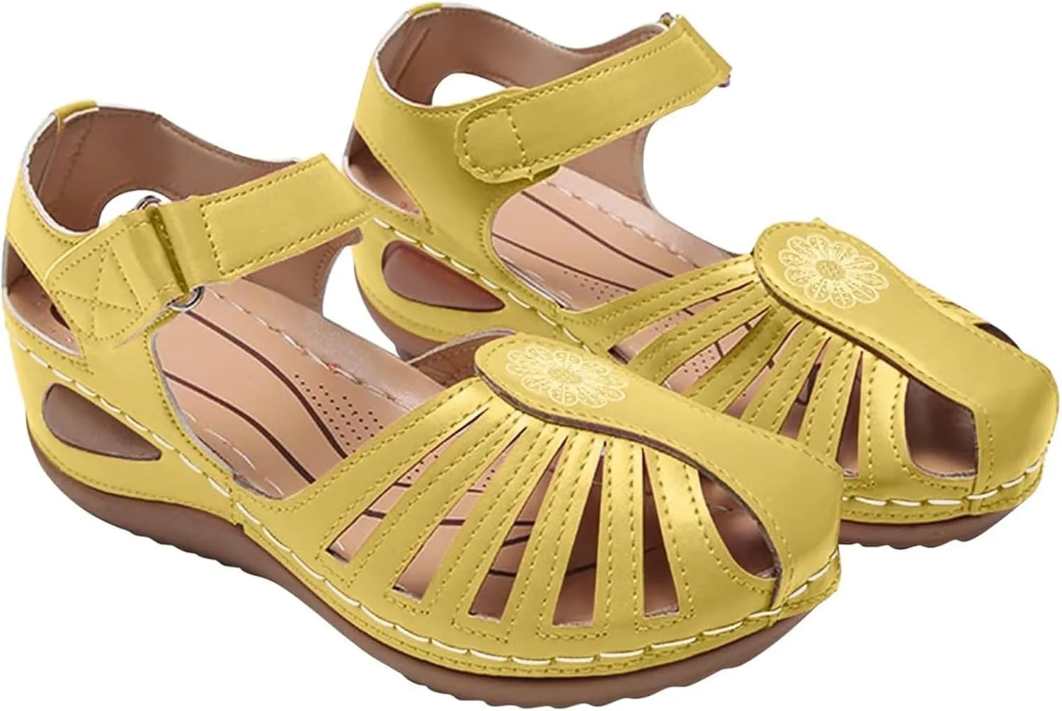 FFMA Comfortable Wedge Sandals with Arch Support Ladies Orthopedic Sandals Summer Casual Clearance Hollowed Out Wedge Platforms Sandals Closed Toe Summer Shoes