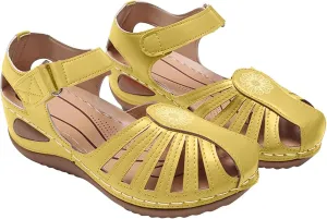 FFMA Comfortable Wedge Sandals with Arch Support Ladies Orthopedic Sandals Summer Casual Clearance Hollowed Out Wedge Platforms Sandals Closed Toe Summer Shoes