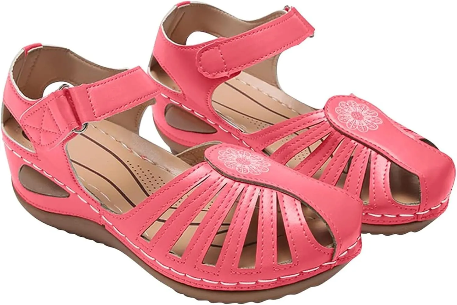 FFMA Comfortable Wedge Sandals with Arch Support Ladies Orthopedic Sandals Summer Casual Clearance Hollowed Out Wedge Platforms Sandals Closed Toe Summer Shoes