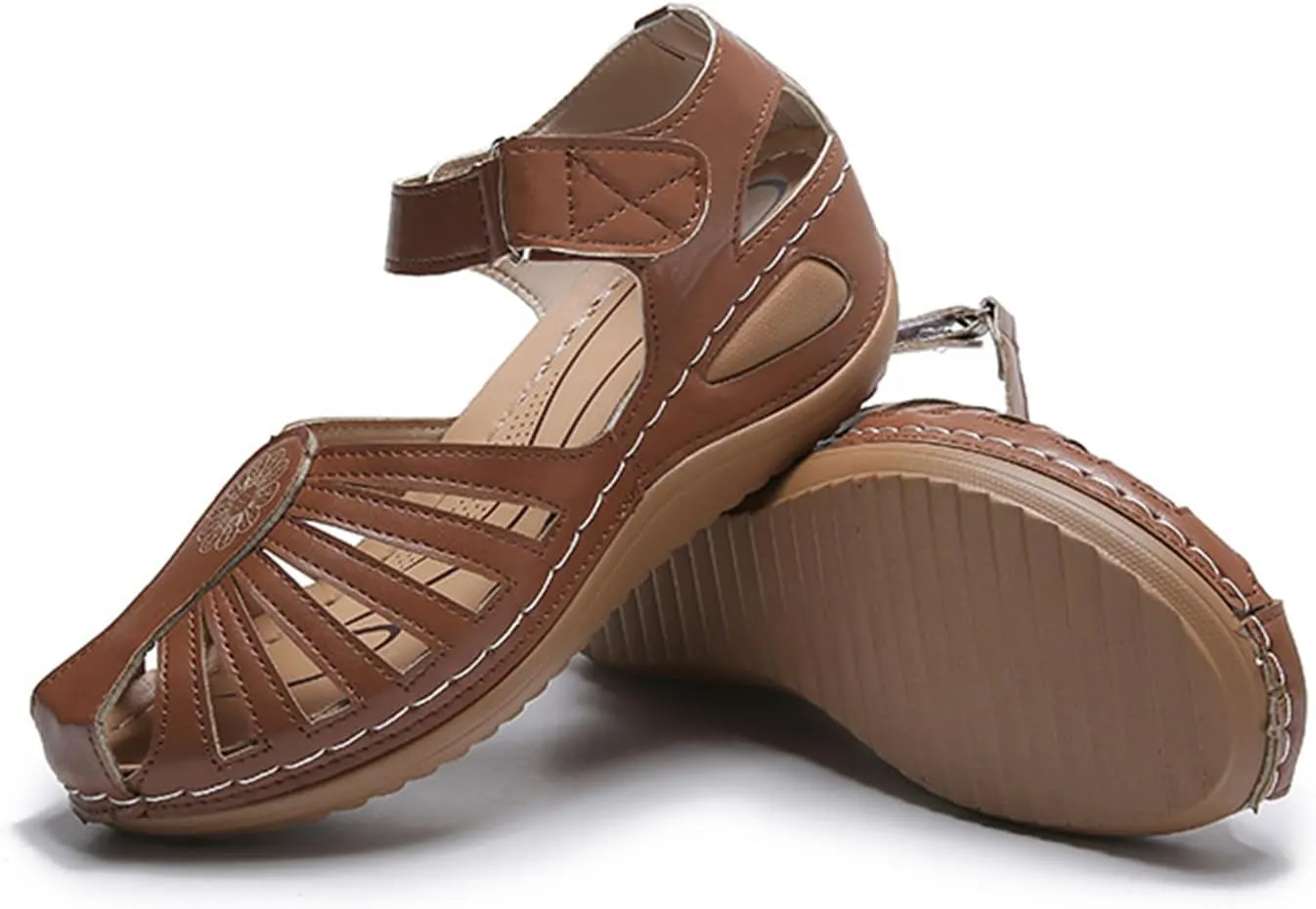 FFMA Comfortable Wedge Sandals with Arch Support Ladies Orthopedic Sandals Summer Casual Clearance Hollowed Out Wedge Platforms Sandals Closed Toe Summer Shoes