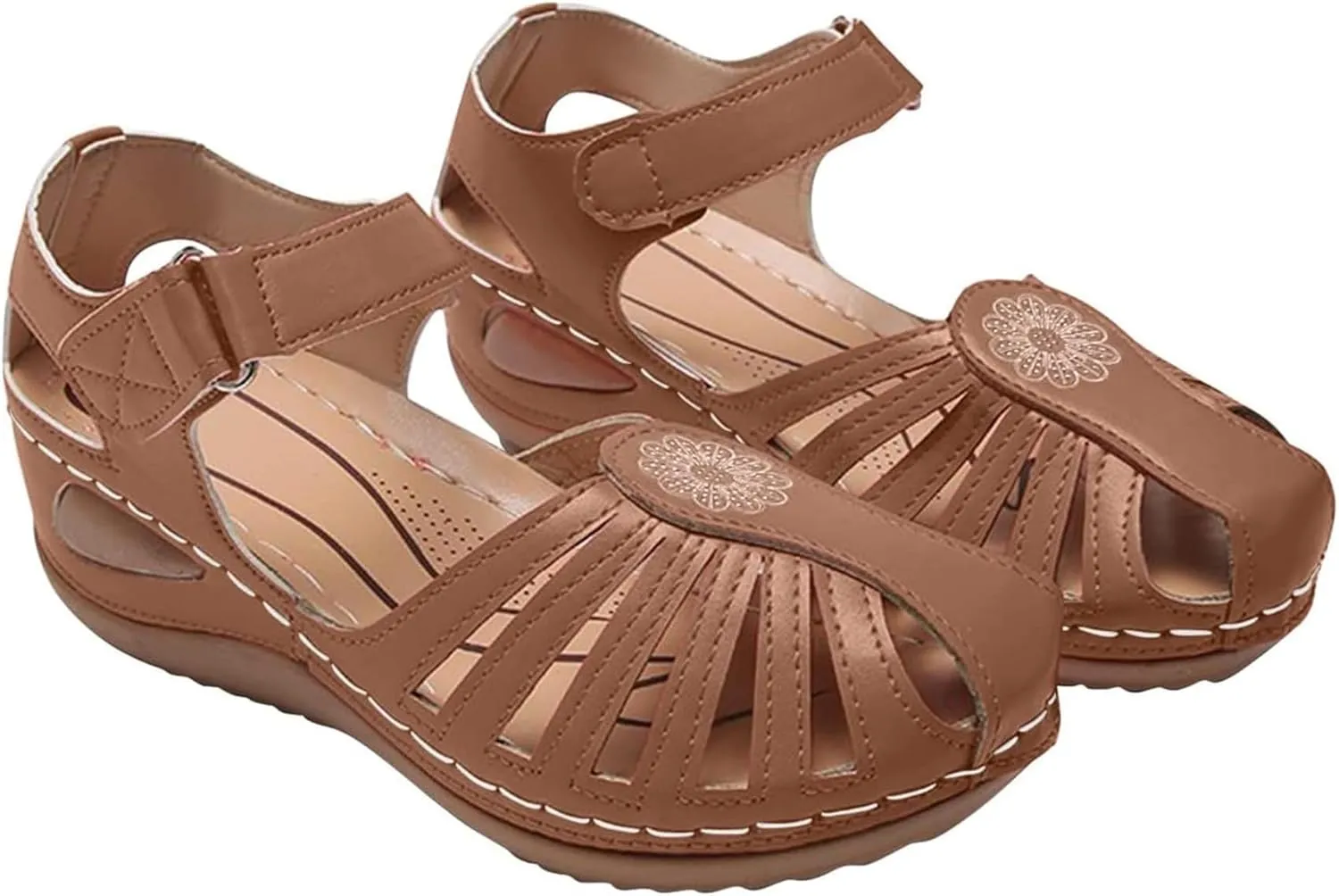 FFMA Comfortable Wedge Sandals with Arch Support Ladies Orthopedic Sandals Summer Casual Clearance Hollowed Out Wedge Platforms Sandals Closed Toe Summer Shoes