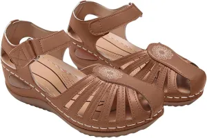 FFMA Comfortable Wedge Sandals with Arch Support Ladies Orthopedic Sandals Summer Casual Clearance Hollowed Out Wedge Platforms Sandals Closed Toe Summer Shoes