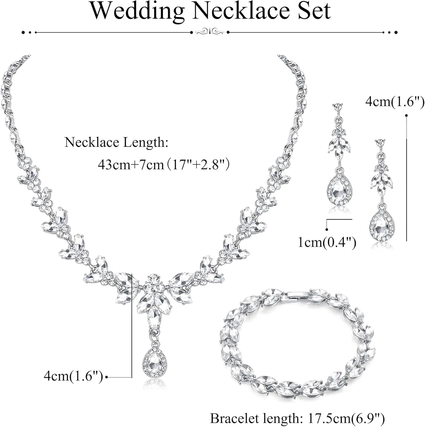FIASASO Prom Jewelry Set Necklace Dangle Earrings Bracelet Bride Bridesmaid Crystal Bridal Jewelry Set for Wedding Rhinestone Engagement Party Prom Jewelry Set for Women