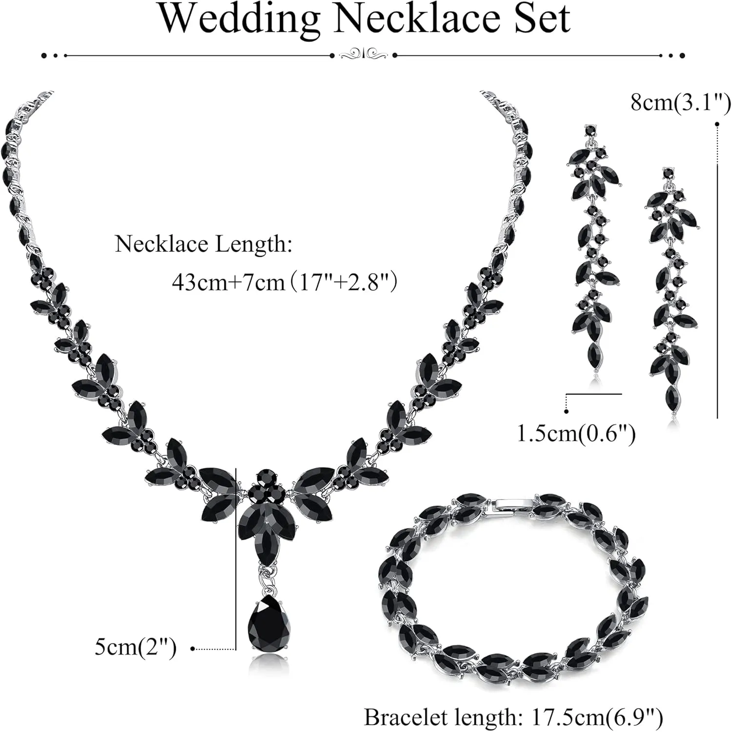 FIASASO Prom Jewelry Set Necklace Dangle Earrings Bracelet Bride Bridesmaid Crystal Bridal Jewelry Set for Wedding Rhinestone Engagement Party Prom Jewelry Set for Women