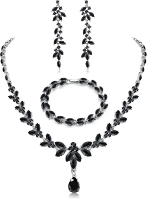 FIASASO Prom Jewelry Set Necklace Dangle Earrings Bracelet Bride Bridesmaid Crystal Bridal Jewelry Set for Wedding Rhinestone Engagement Party Prom Jewelry Set for Women