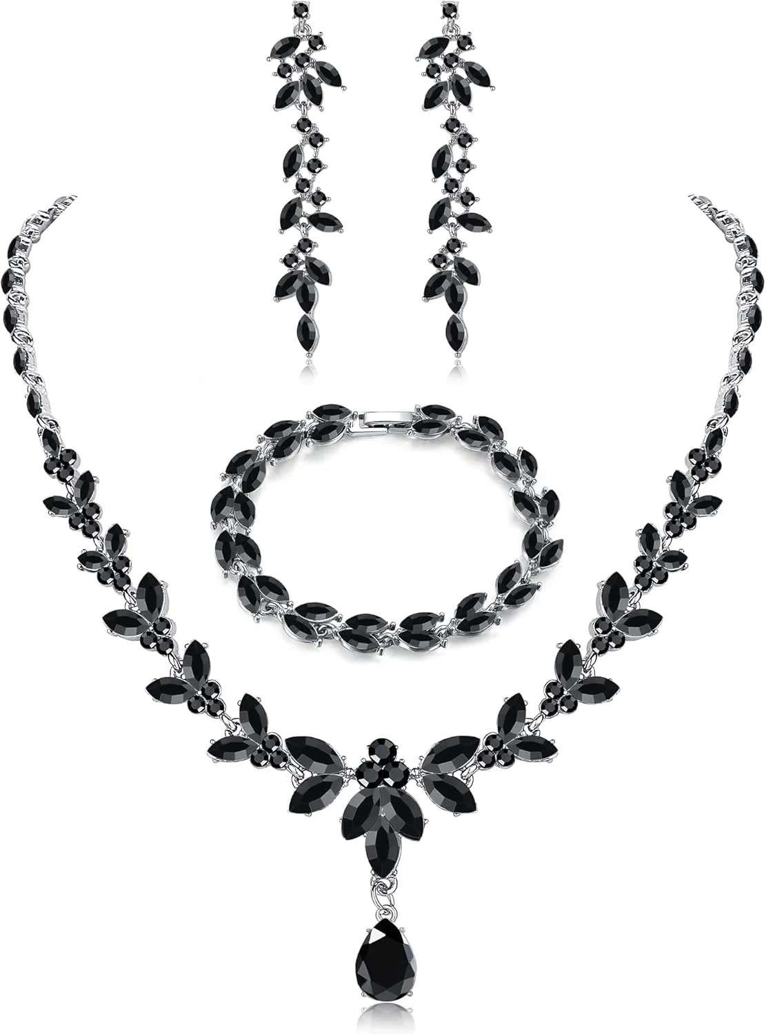FIASASO Prom Jewelry Set Necklace Dangle Earrings Bracelet Bride Bridesmaid Crystal Bridal Jewelry Set for Wedding Rhinestone Engagement Party Prom Jewelry Set for Women