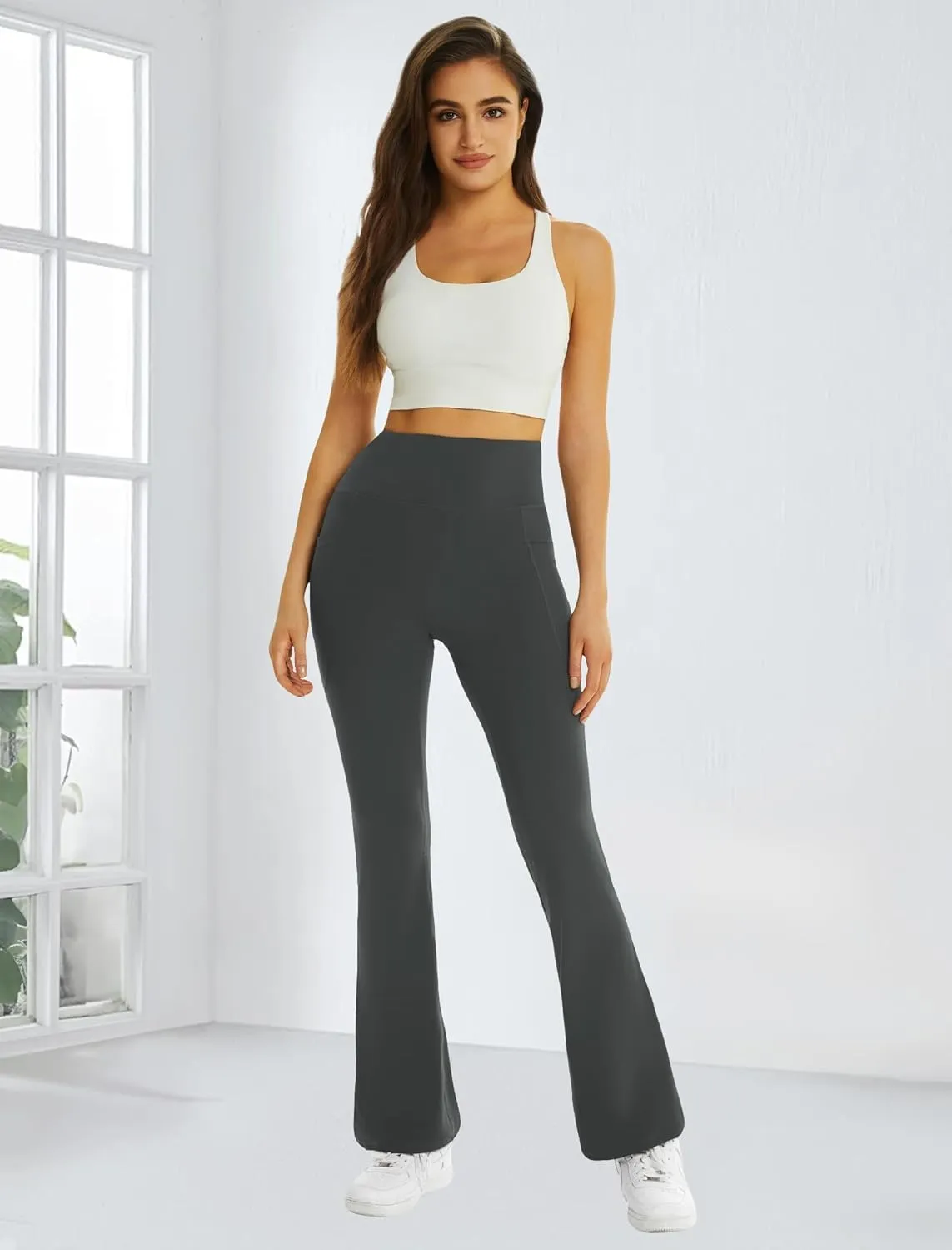 FireSwan Women's Flare Yoga Pants with Pockets High Waist Flared Leggings Bootcut Gym Workout Pants Tummy Control