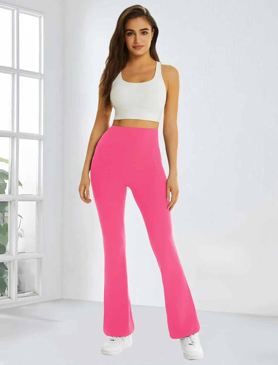 FireSwan Women's Flare Yoga Pants with Pockets High Waist Flared Leggings Bootcut Gym Workout Pants Tummy Control