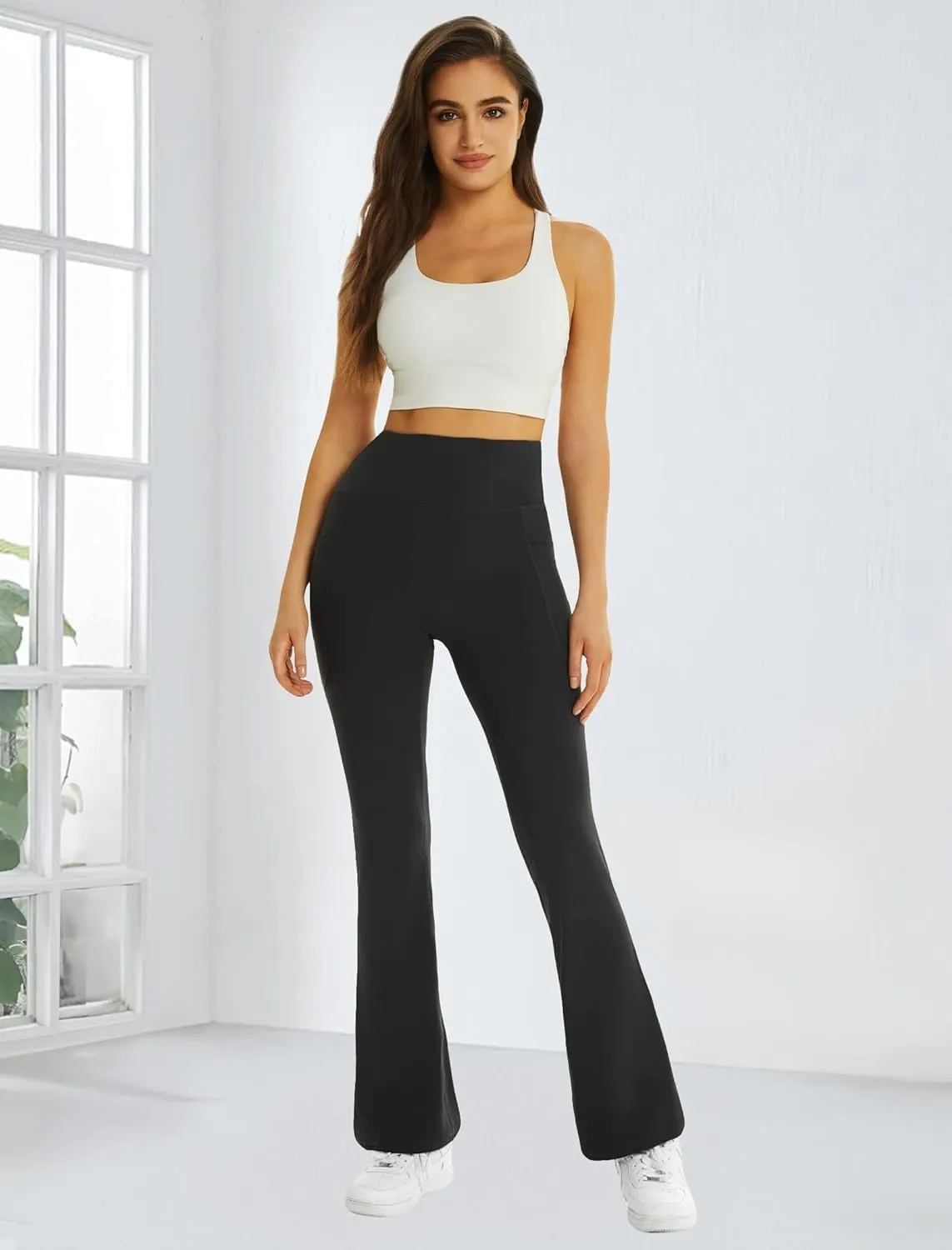 FireSwan Women's Flare Yoga Pants with Pockets High Waist Flared Leggings Bootcut Gym Workout Pants Tummy Control