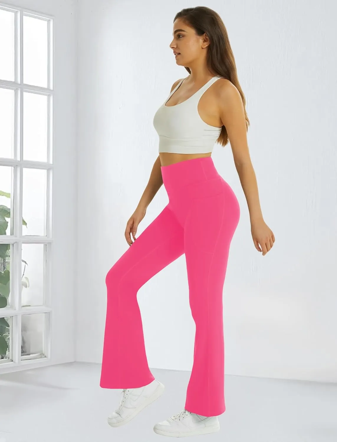 FireSwan Women's Flare Yoga Pants with Pockets High Waist Flared Leggings Bootcut Gym Workout Pants Tummy Control
