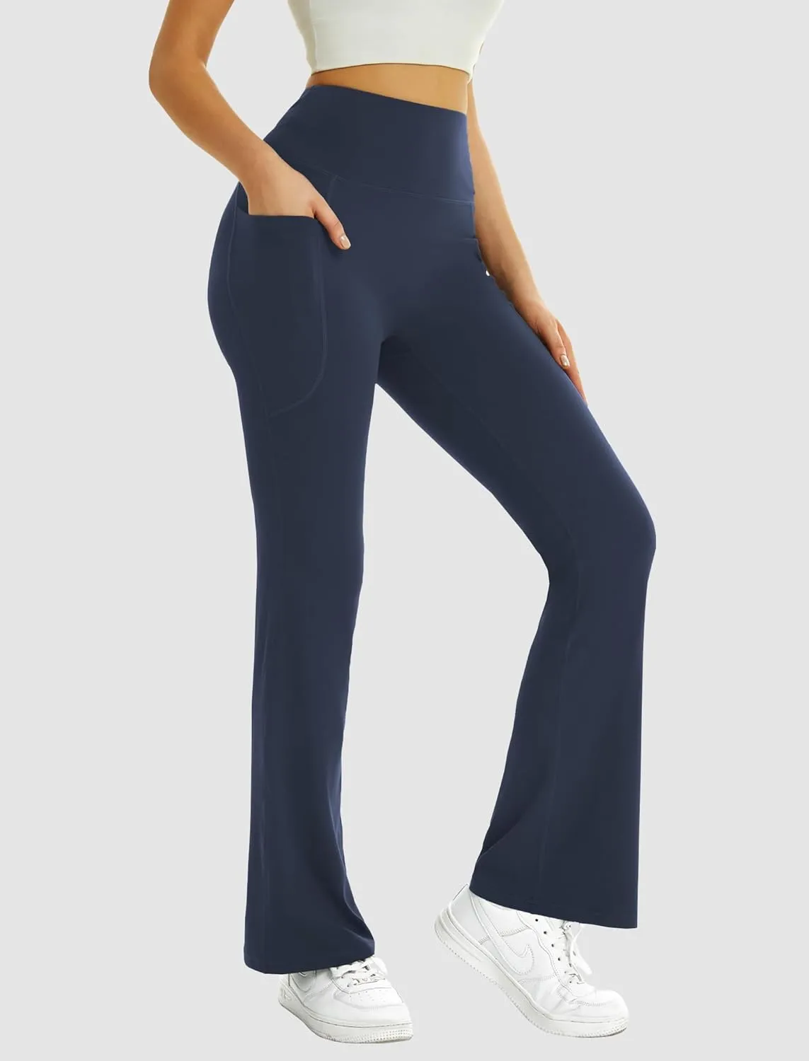 FireSwan Women's Flare Yoga Pants with Pockets High Waist Flared Leggings Bootcut Gym Workout Pants Tummy Control