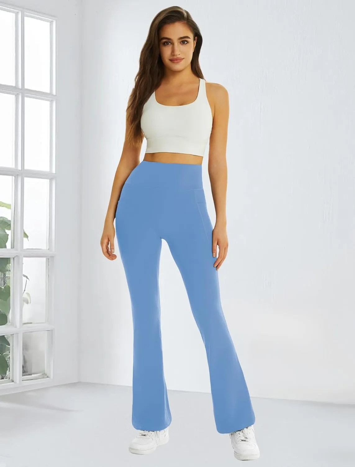 FireSwan Women's Flare Yoga Pants with Pockets High Waist Flared Leggings Bootcut Gym Workout Pants Tummy Control