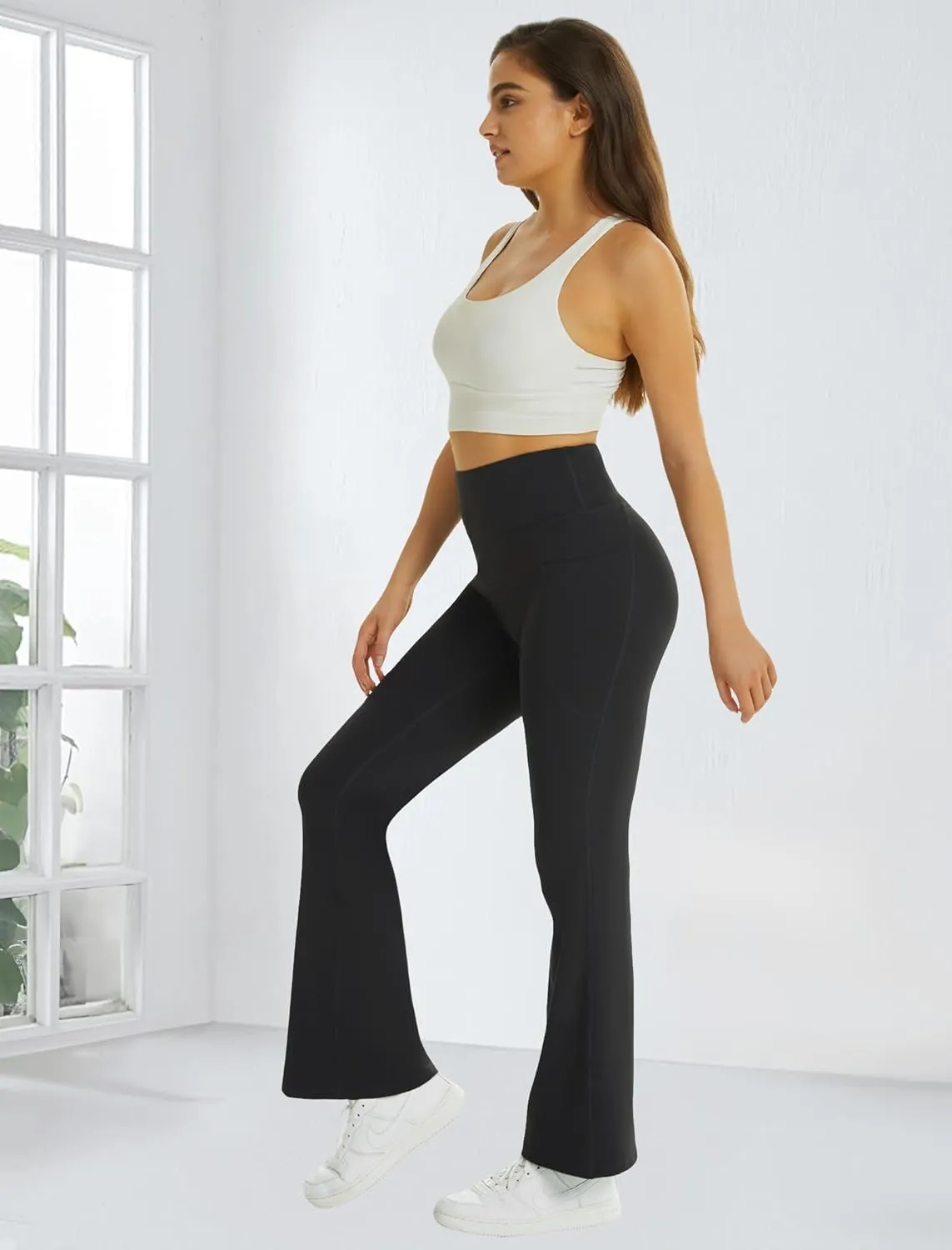 FireSwan Women's Flare Yoga Pants with Pockets High Waist Flared Leggings Bootcut Gym Workout Pants Tummy Control