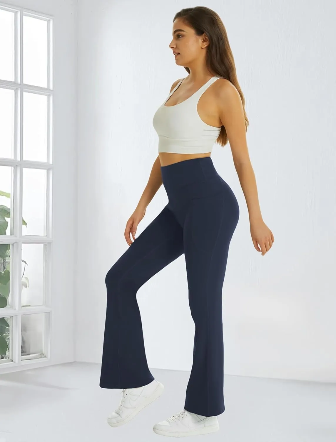FireSwan Women's Flare Yoga Pants with Pockets High Waist Flared Leggings Bootcut Gym Workout Pants Tummy Control