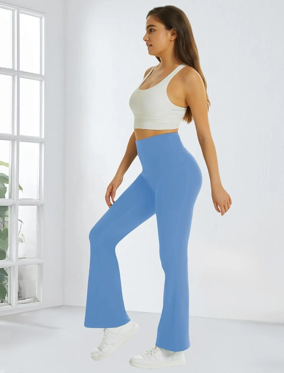 FireSwan Women's Flare Yoga Pants with Pockets High Waist Flared Leggings Bootcut Gym Workout Pants Tummy Control