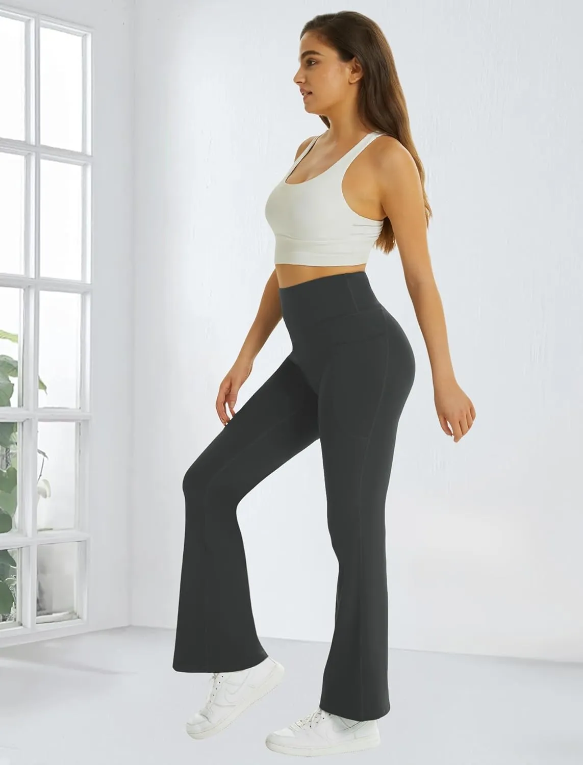 FireSwan Women's Flare Yoga Pants with Pockets High Waist Flared Leggings Bootcut Gym Workout Pants Tummy Control