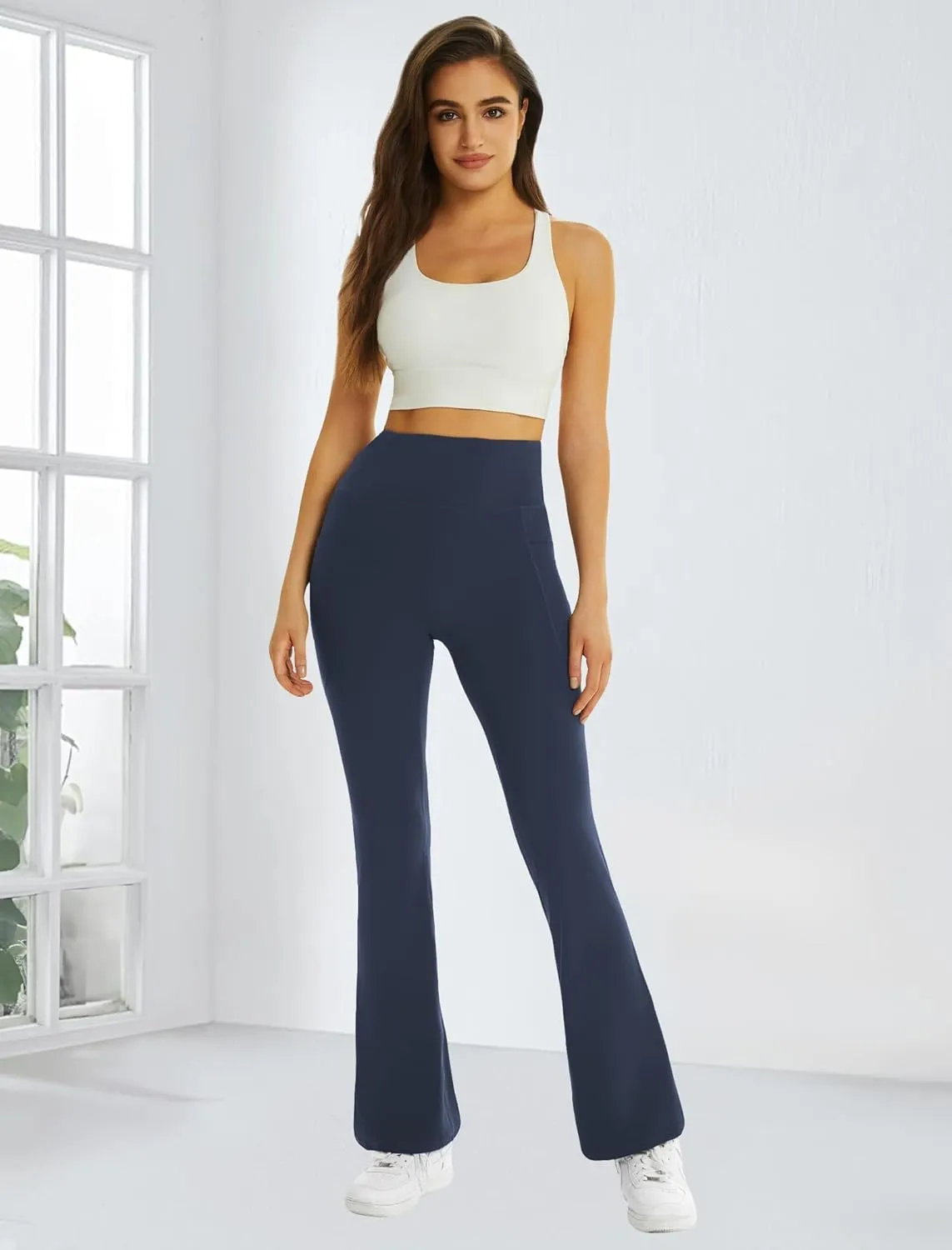 FireSwan Women's Flare Yoga Pants with Pockets High Waist Flared Leggings Bootcut Gym Workout Pants Tummy Control
