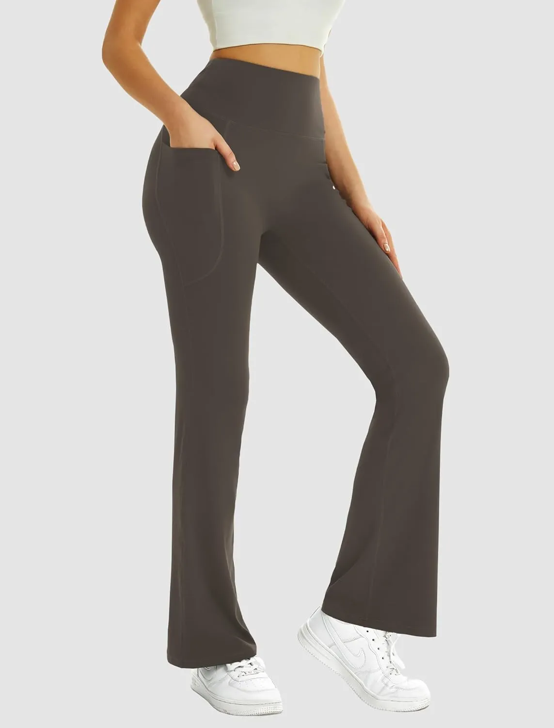 FireSwan Women's Flare Yoga Pants with Pockets High Waist Flared Leggings Bootcut Gym Workout Pants Tummy Control