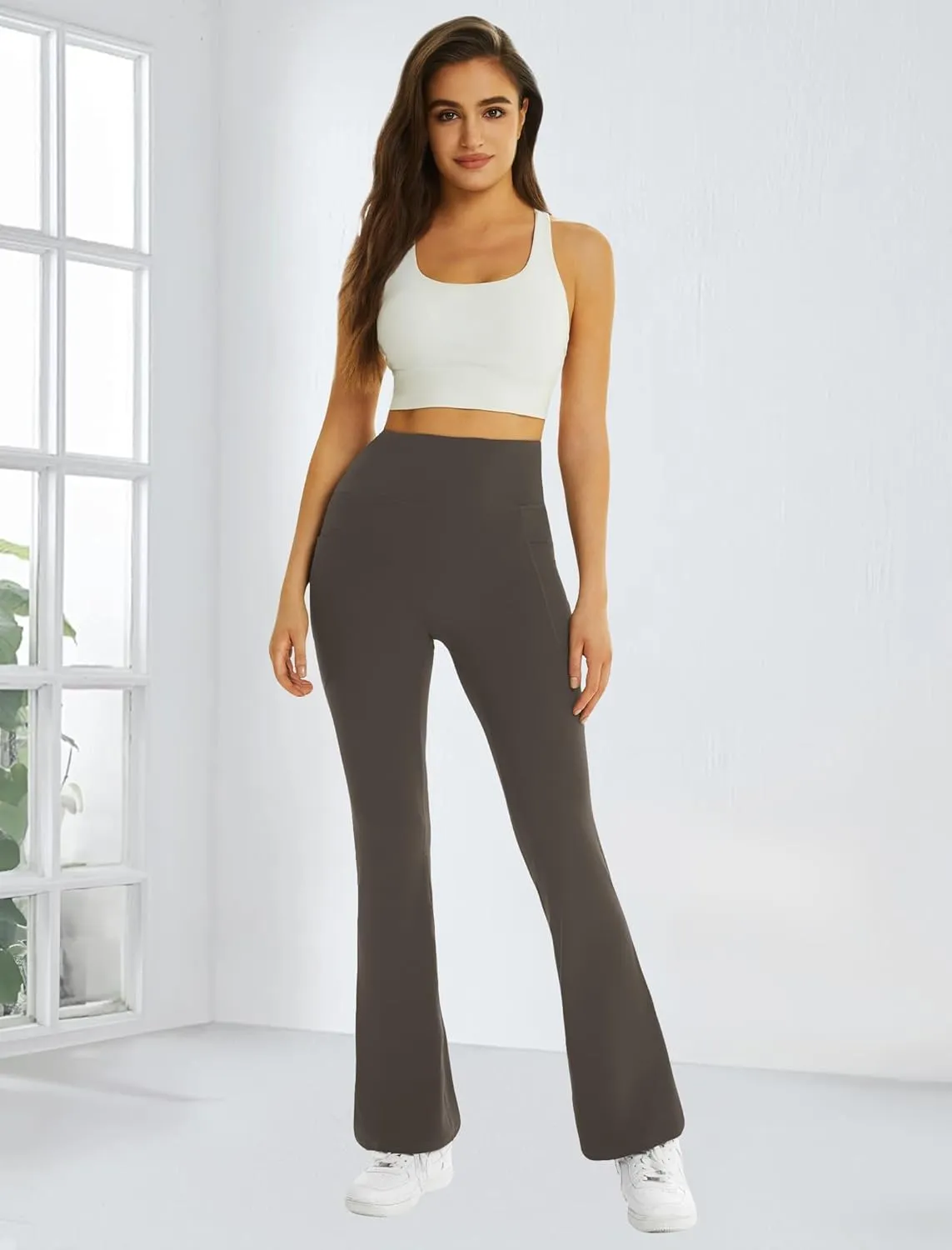 FireSwan Women's Flare Yoga Pants with Pockets High Waist Flared Leggings Bootcut Gym Workout Pants Tummy Control