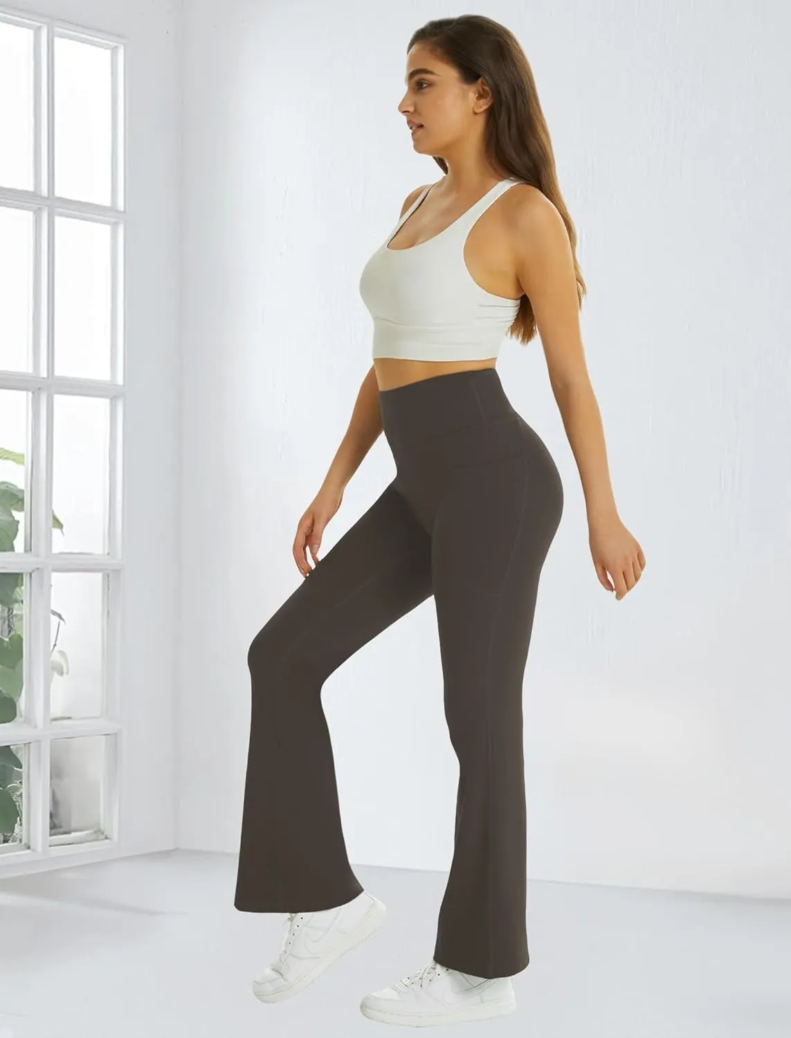 FireSwan Women's Flare Yoga Pants with Pockets High Waist Flared Leggings Bootcut Gym Workout Pants Tummy Control
