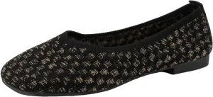 Flats Shoes for Women, Washable Square Toe Knit Ballet Flat with Comfortable Heel Cushions, Soft Slip on Dressy Shoe for Business Casual, Office, Work, Wedding