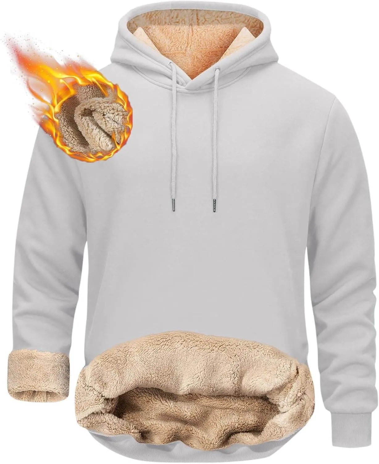Fleece Hoodie Men Winter Warm Plus Size Sherpa Lined Pullover Hoodie Relaxed Fit Oversized Heavy Hooded Sweatshirt