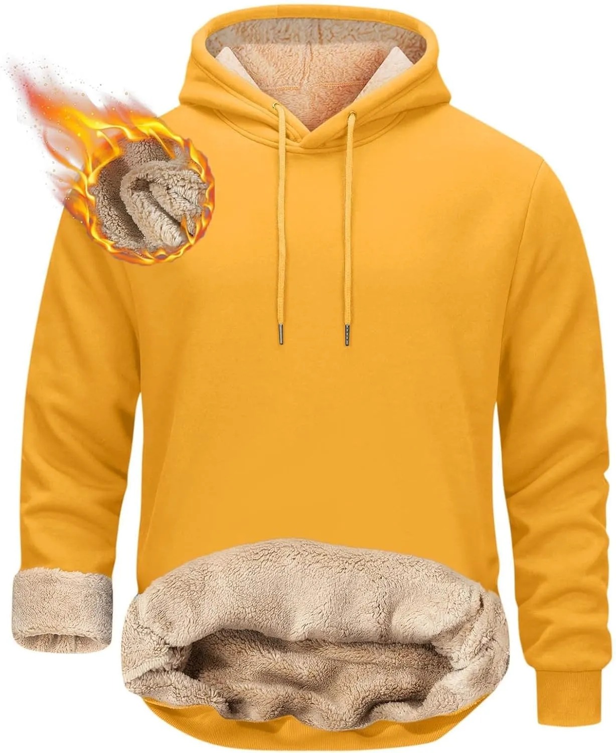 Fleece Hoodie Men Winter Warm Plus Size Sherpa Lined Pullover Hoodie Relaxed Fit Oversized Heavy Hooded Sweatshirt