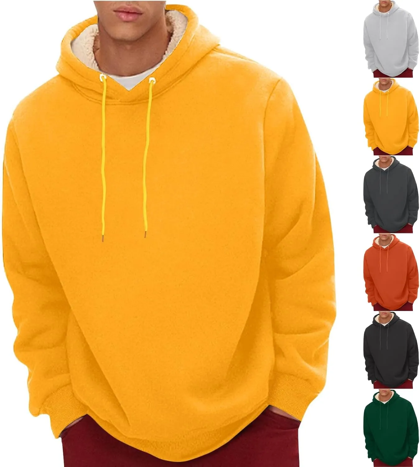 Fleece Hoodie Men Winter Warm Plus Size Sherpa Lined Pullover Hoodie Relaxed Fit Oversized Heavy Hooded Sweatshirt