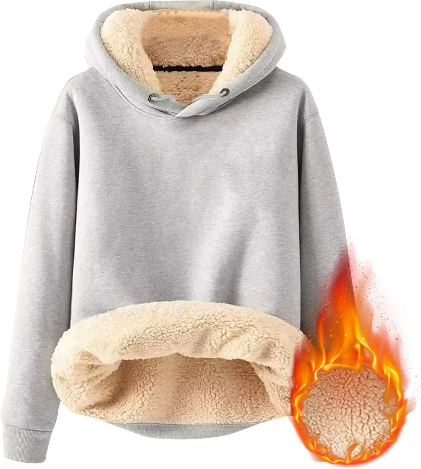 Fleece Hoodie Men Winter Warm Plus Size Sherpa Lined Pullover Hoodie Relaxed Fit Oversized Heavy Hooded Sweatshirt