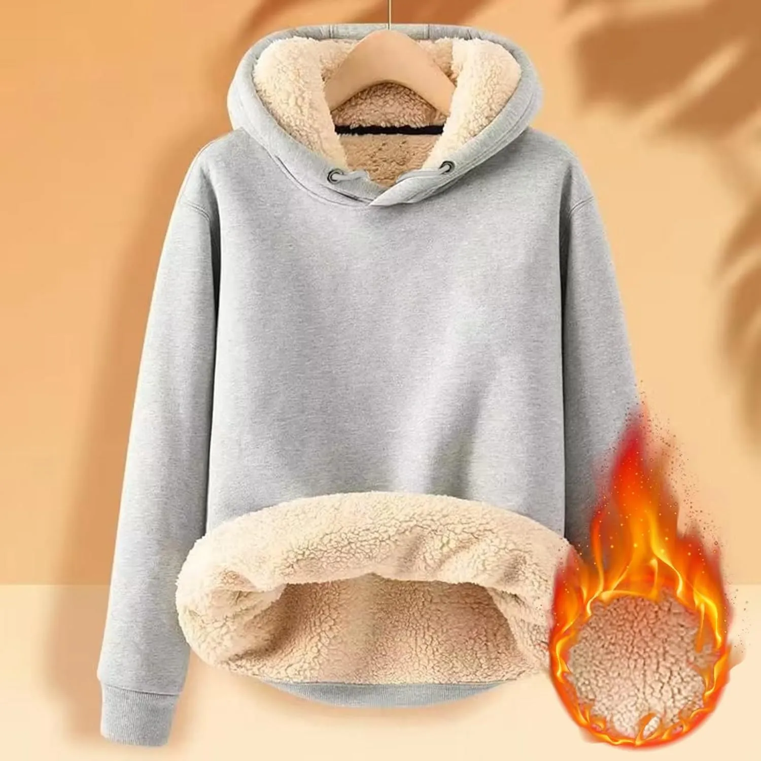 Fleece Hoodie Men Winter Warm Plus Size Sherpa Lined Pullover Hoodie Relaxed Fit Oversized Heavy Hooded Sweatshirt
