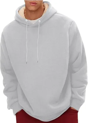 Fleece Hoodie Men Winter Warm Plus Size Sherpa Lined Pullover Hoodie Relaxed Fit Oversized Heavy Hooded Sweatshirt