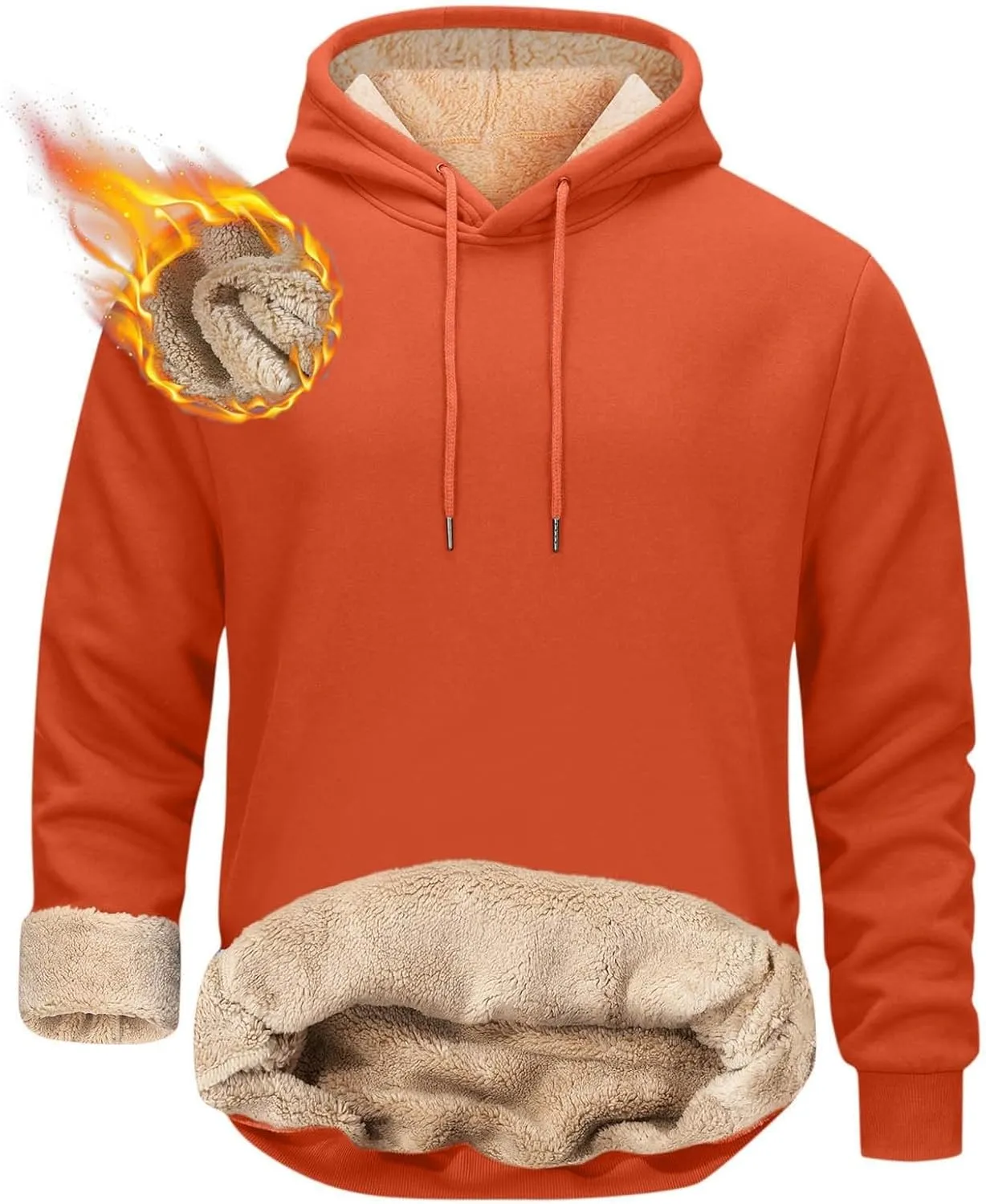 Fleece Hoodie Men Winter Warm Plus Size Sherpa Lined Pullover Hoodie Relaxed Fit Oversized Heavy Hooded Sweatshirt