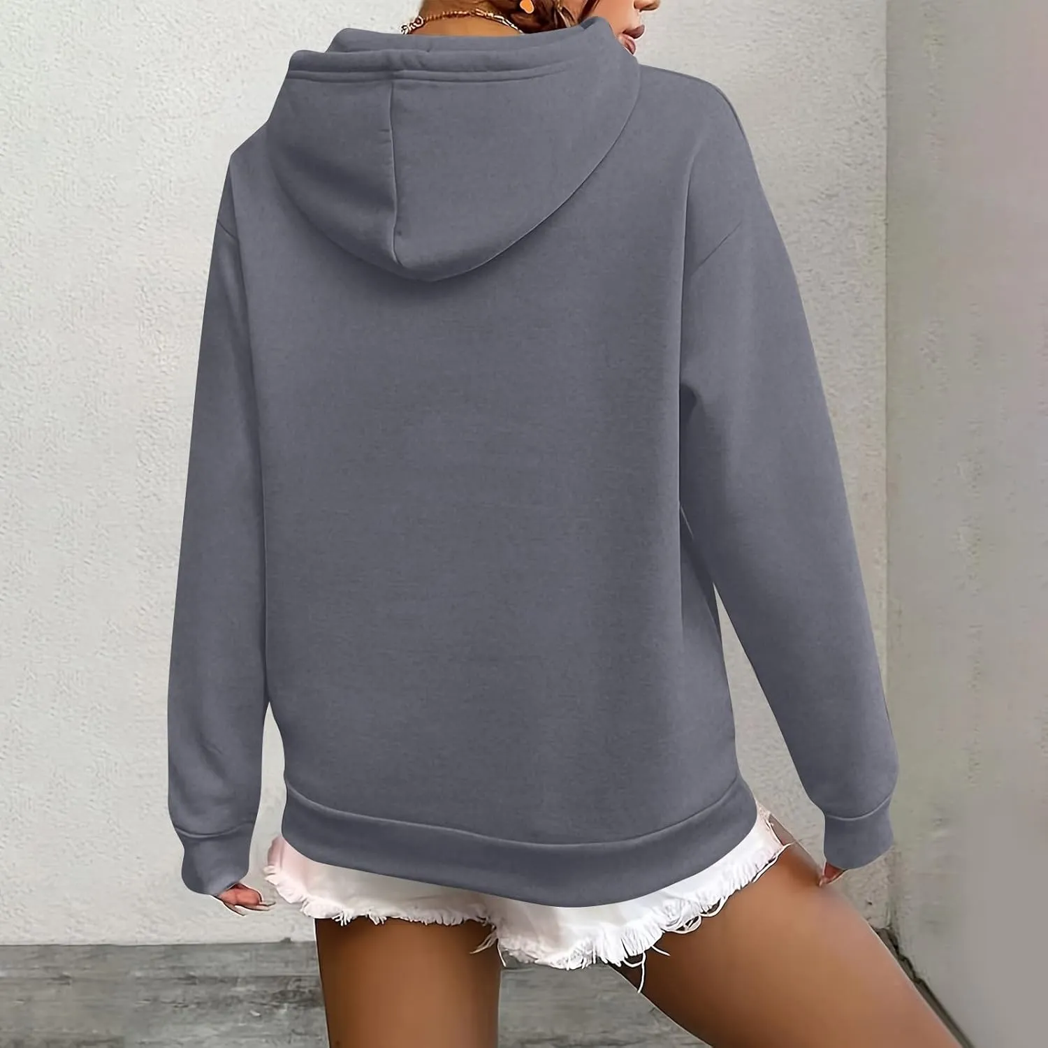 Fleece Hoodie Women Long Sleeve Drawstring Hooded Sweatshirt with Pockets Relaxed Fit Comfy Pullover Fall Sweater