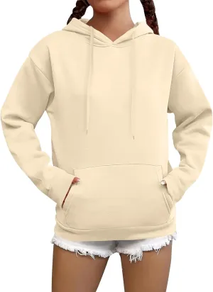 Fleece Hoodie Women Long Sleeve Drawstring Hooded Sweatshirt with Pockets Relaxed Fit Comfy Pullover Fall Sweater