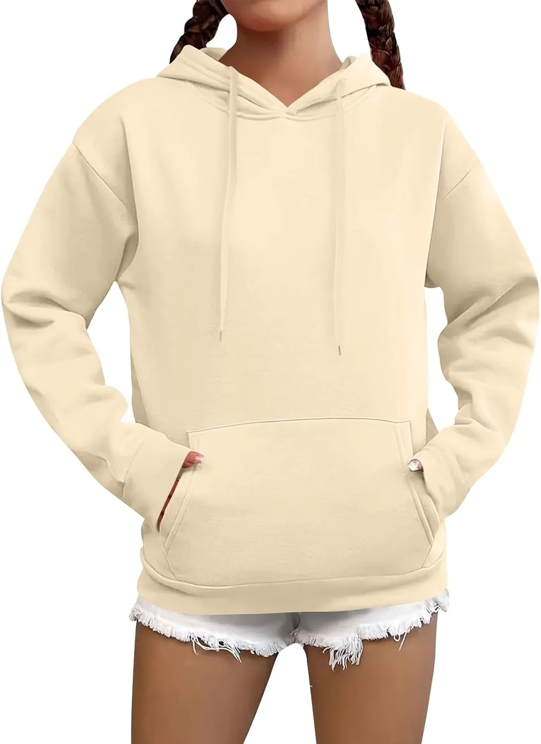Fleece Hoodie Women Long Sleeve Drawstring Hooded Sweatshirt with Pockets Relaxed Fit Comfy Pullover Fall Sweater