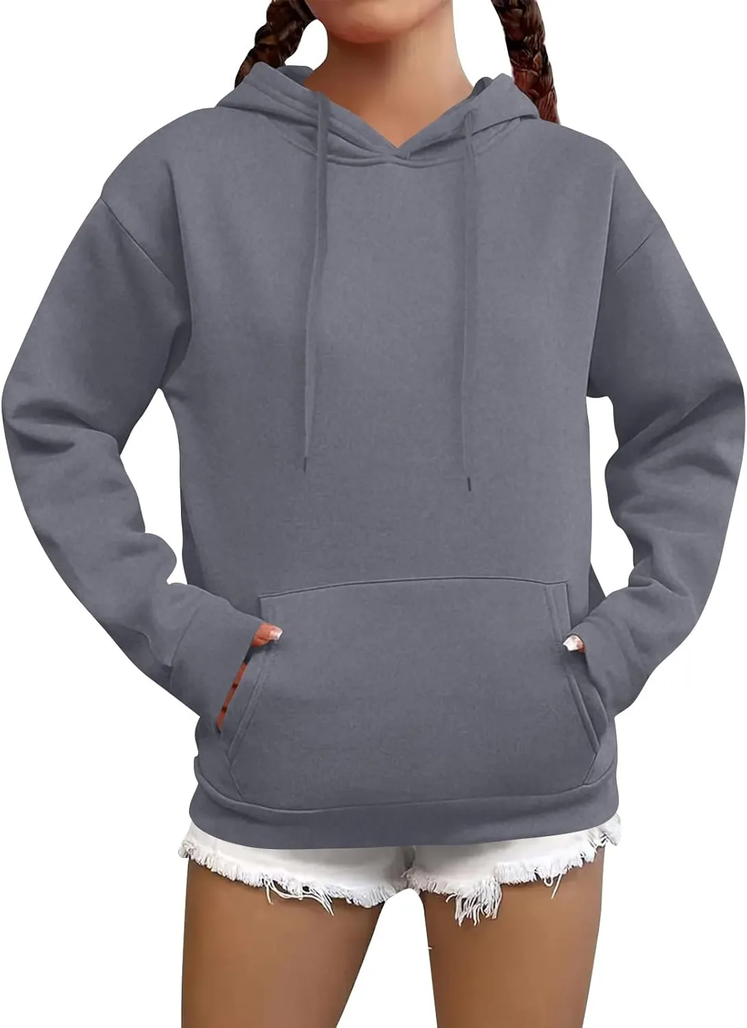 Fleece Hoodie Women Long Sleeve Drawstring Hooded Sweatshirt with Pockets Relaxed Fit Comfy Pullover Fall Sweater