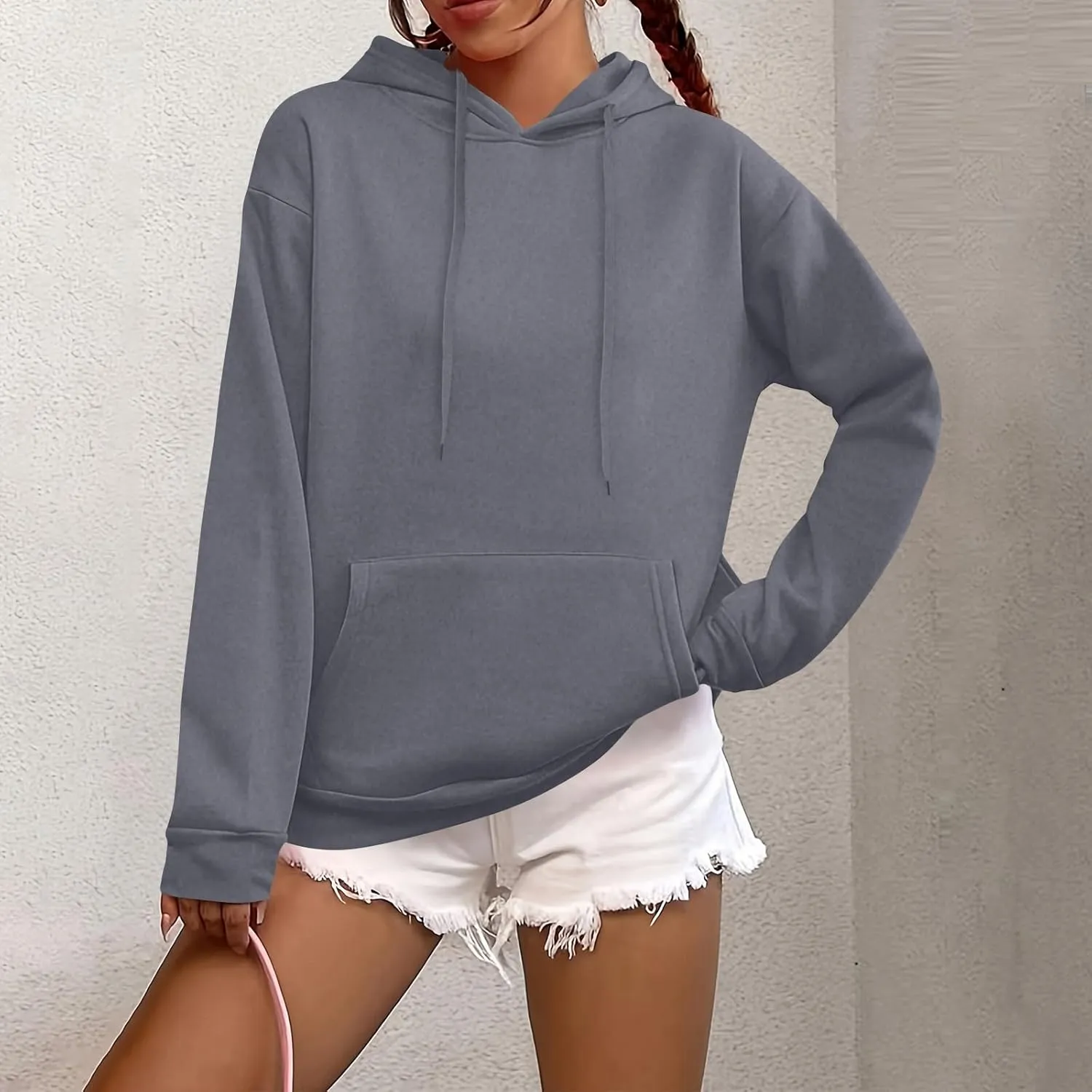 Fleece Hoodie Women Long Sleeve Drawstring Hooded Sweatshirt with Pockets Relaxed Fit Comfy Pullover Fall Sweater