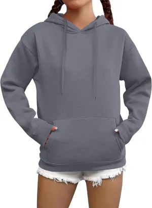 Fleece Hoodie Women Long Sleeve Drawstring Hooded Sweatshirt with Pockets Relaxed Fit Comfy Pullover Fall Sweater