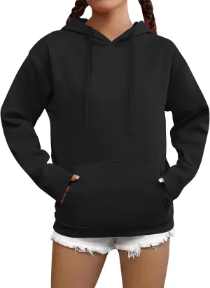 Fleece Hoodie Women Long Sleeve Drawstring Hooded Sweatshirt with Pockets Relaxed Fit Comfy Pullover Fall Sweater