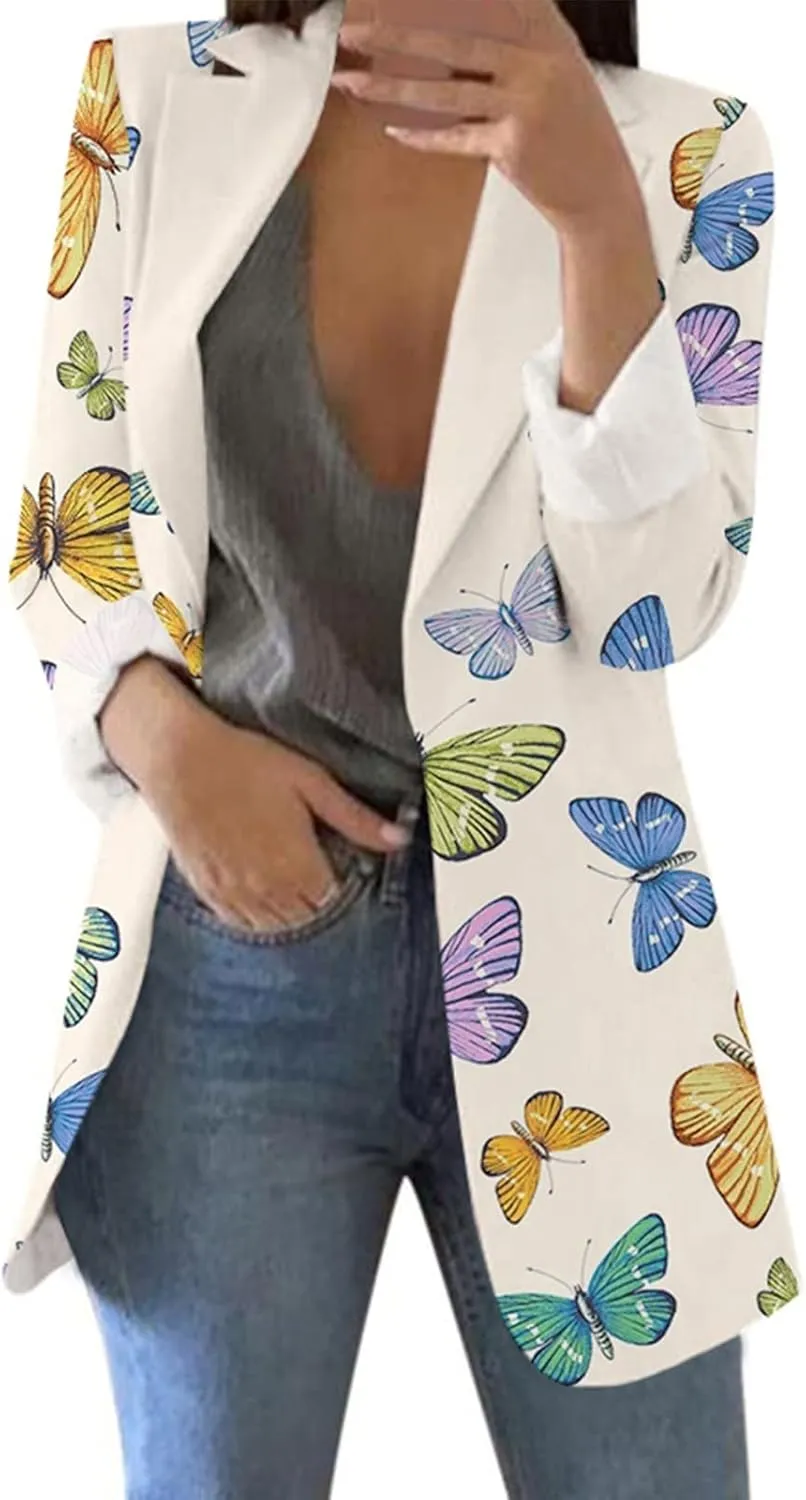 Floral Blazers for Women Long Sleeve Trendy Casual Open Front Printed Dressy Fitted Suit Jackets
