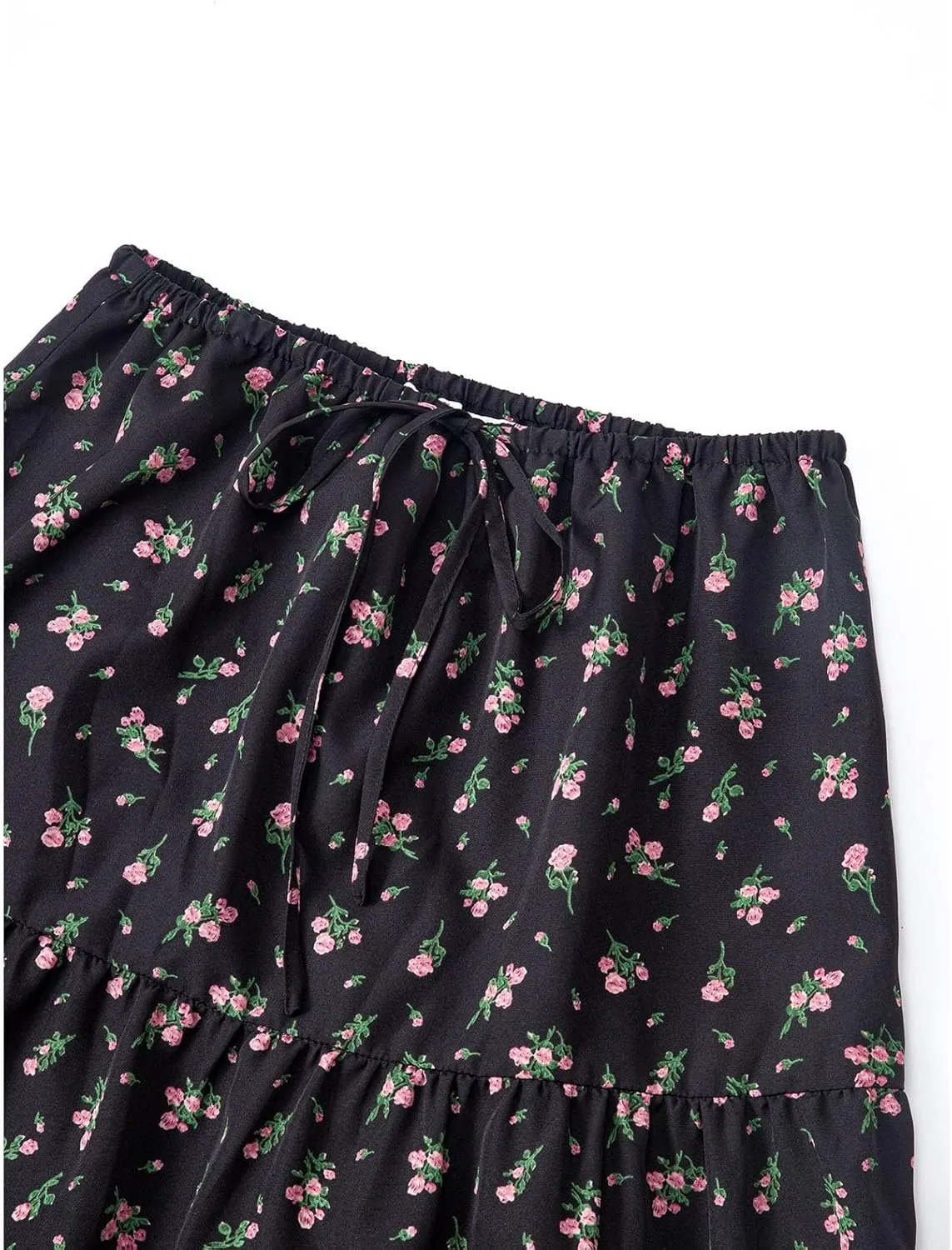 Floral Maxi Skirts for Women Flowy Boho Pleated A-Line Summer Beach Elastic Waist Splicing Swing Long Skirts
