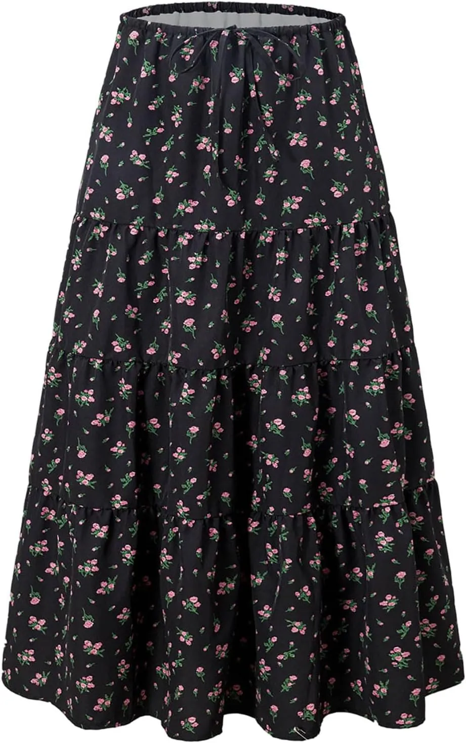 Floral Maxi Skirts for Women Flowy Boho Pleated A-Line Summer Beach Elastic Waist Splicing Swing Long Skirts