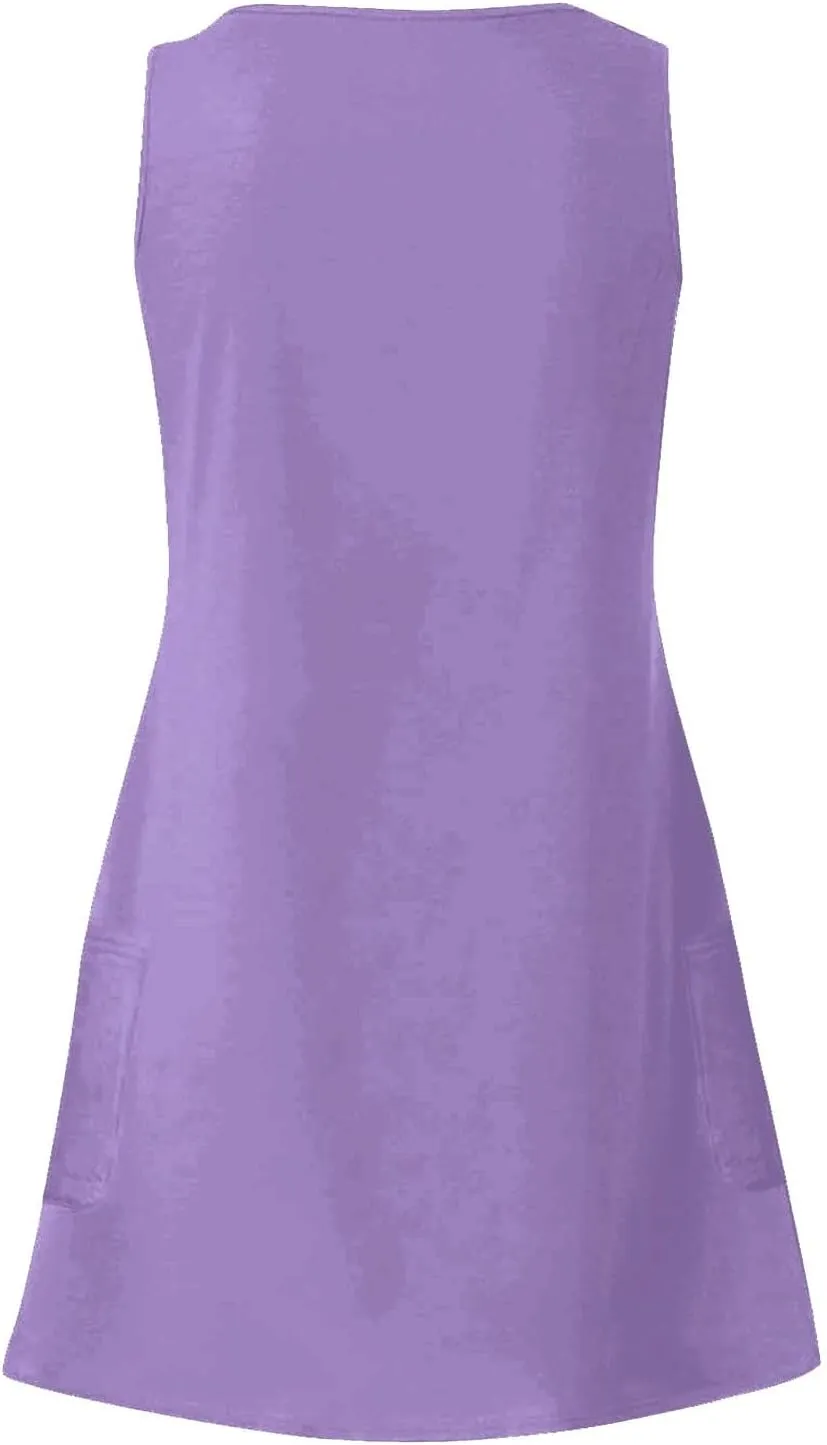 Floral Print Dresses for Women - Casual V-Neck Sundresses, Vintage Sleeveless Tshirt Dresses,Summer Beachwear 2025