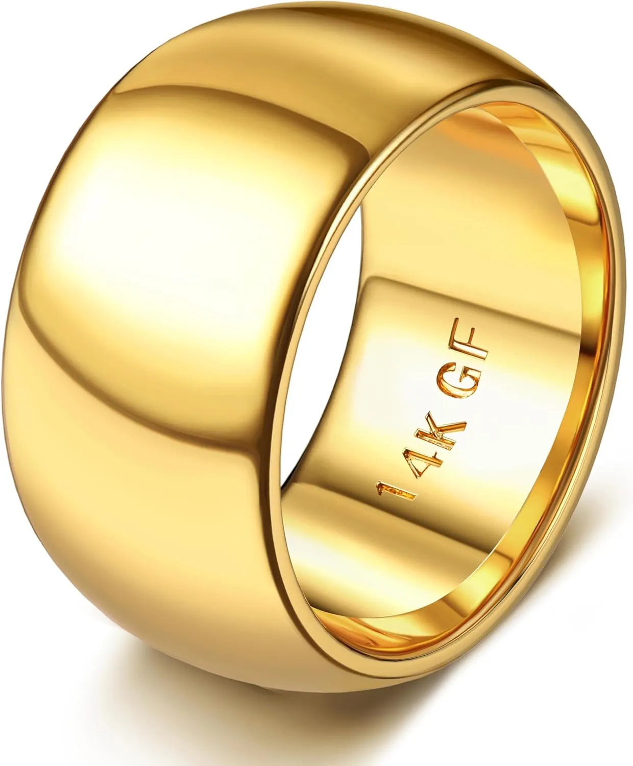 Florideco 14K Gold Filled Ring Gold Band for Women Men Thick Thin Pinky Thumb Ring Gold Wedding Band Ring Non Tarnish Plain Domed Comfort Fit Size 6 to 10