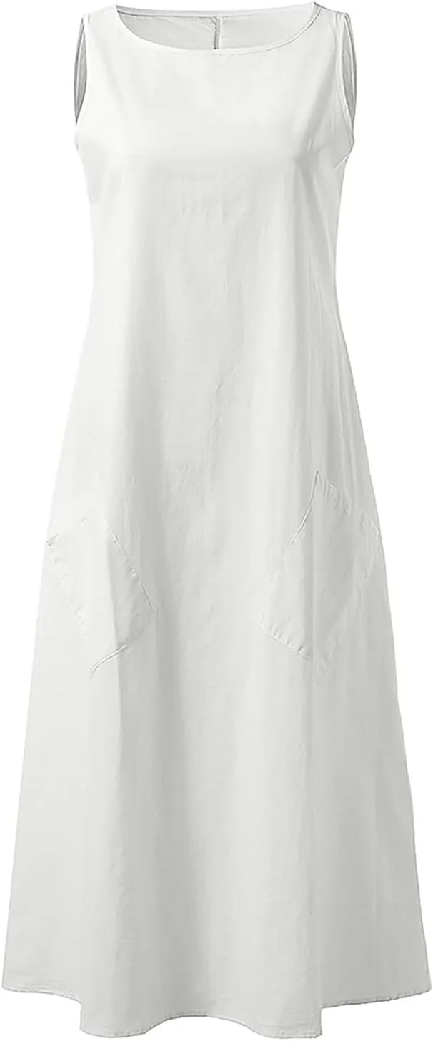 Flowy A Line Plus Size Midi Tank Dress with Pockets Relaxed Fit Going Out Daily Solid Color Dress S-3XL