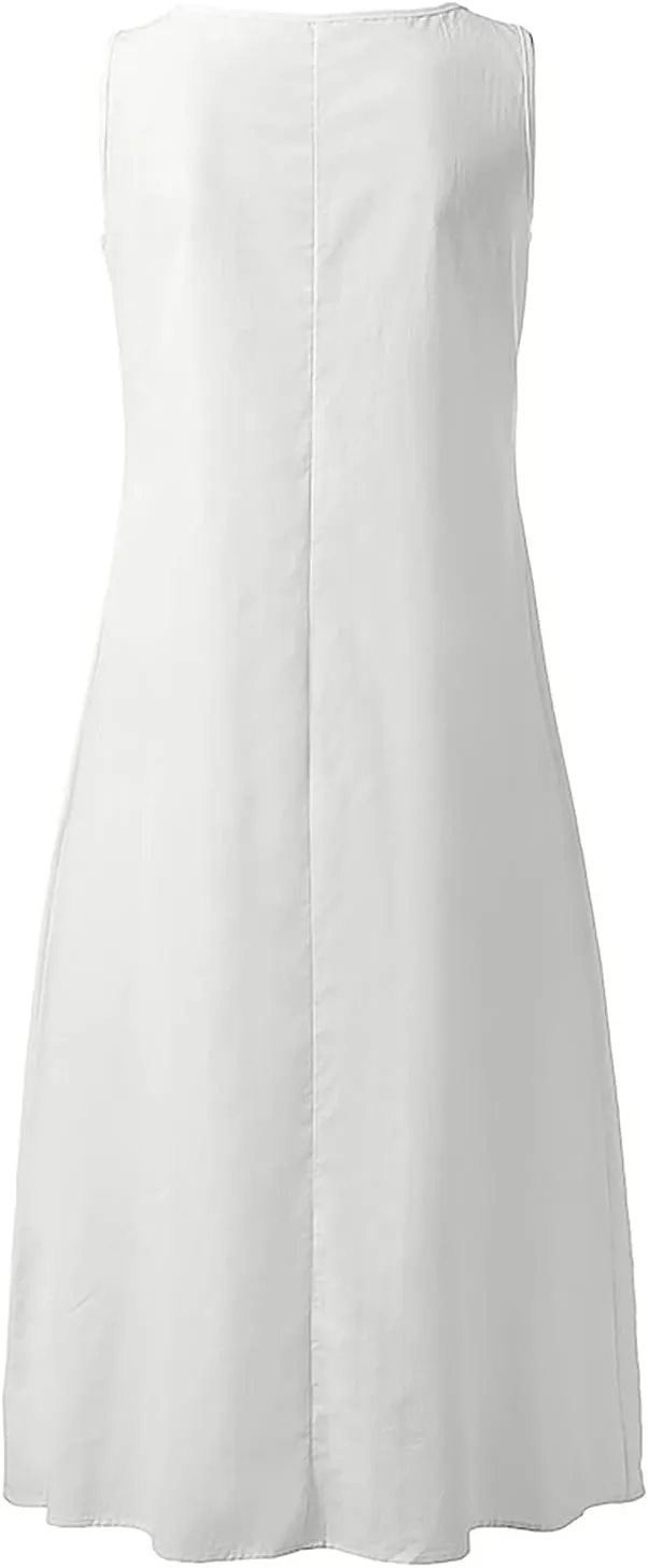 Flowy A Line Plus Size Midi Tank Dress with Pockets Relaxed Fit Going Out Daily Solid Color Dress S-3XL